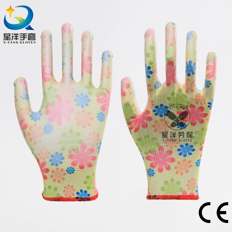 13G Impression fleur colorés en nitrile Floral / pu travailler sur le jardin de la sécurité des gants de travail main couché