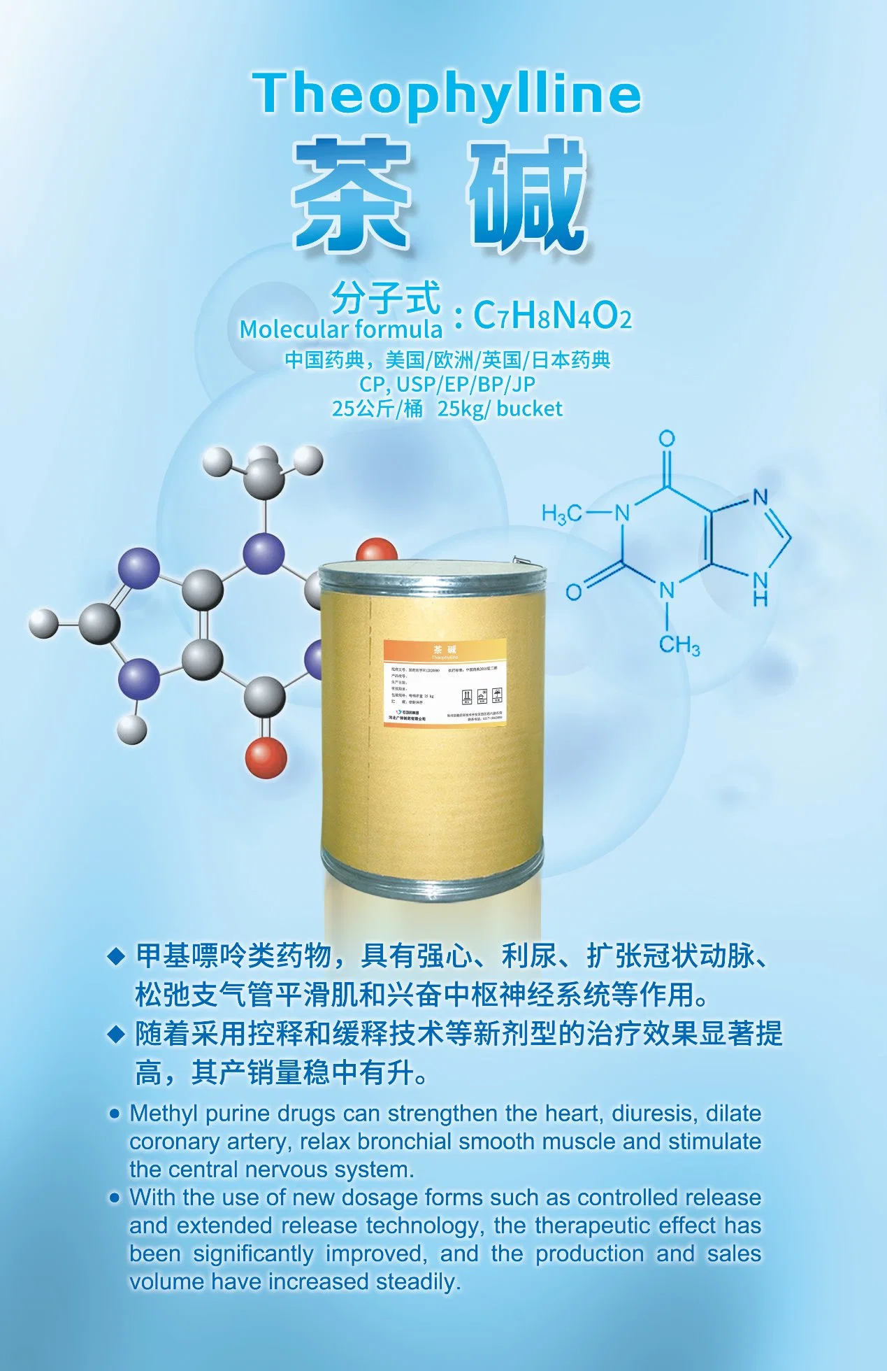 Theophylline API Raw Material Pharmaceutical Use
