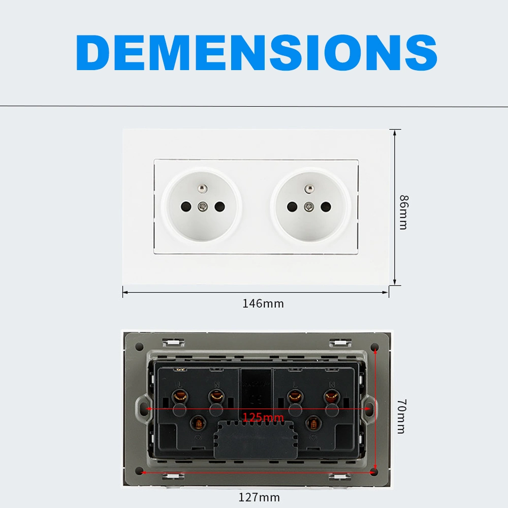 Colorful 220V-250V 16A Germany French Type Electrical Power Double Socket