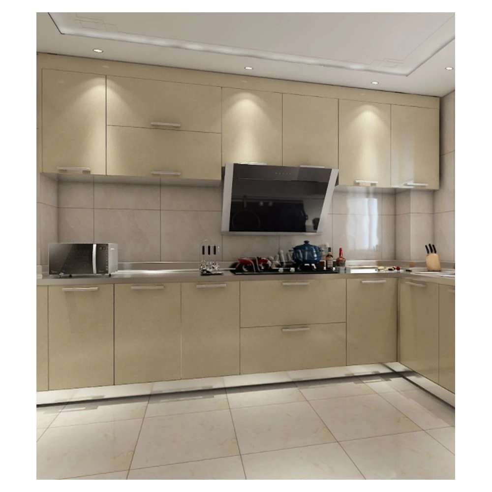 Prima Acero inoxidable Cocina Armario Madera Cocina Cabinet Cocina Colgante Armario aluminio Cocina Cabinet moderno Muebles Cocina Blanca Lacquer Kitchens