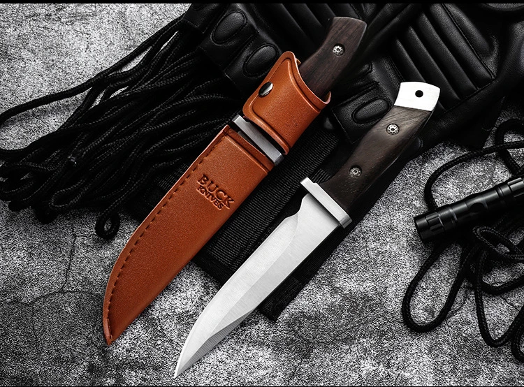 Fbk-Buck2008 Wood Handle Fixed Blade Knife 10 Inches for Outdoor Camping Hunting Hiking Tactical