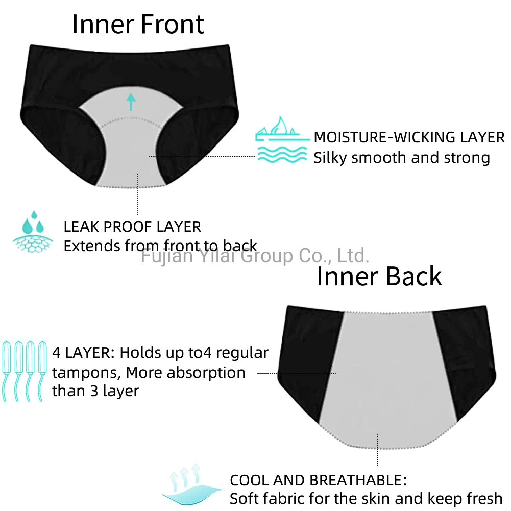 4 Layers Leakproof Menstrual Underwear for Girls Women's Washable High Rise Period Boyshorts