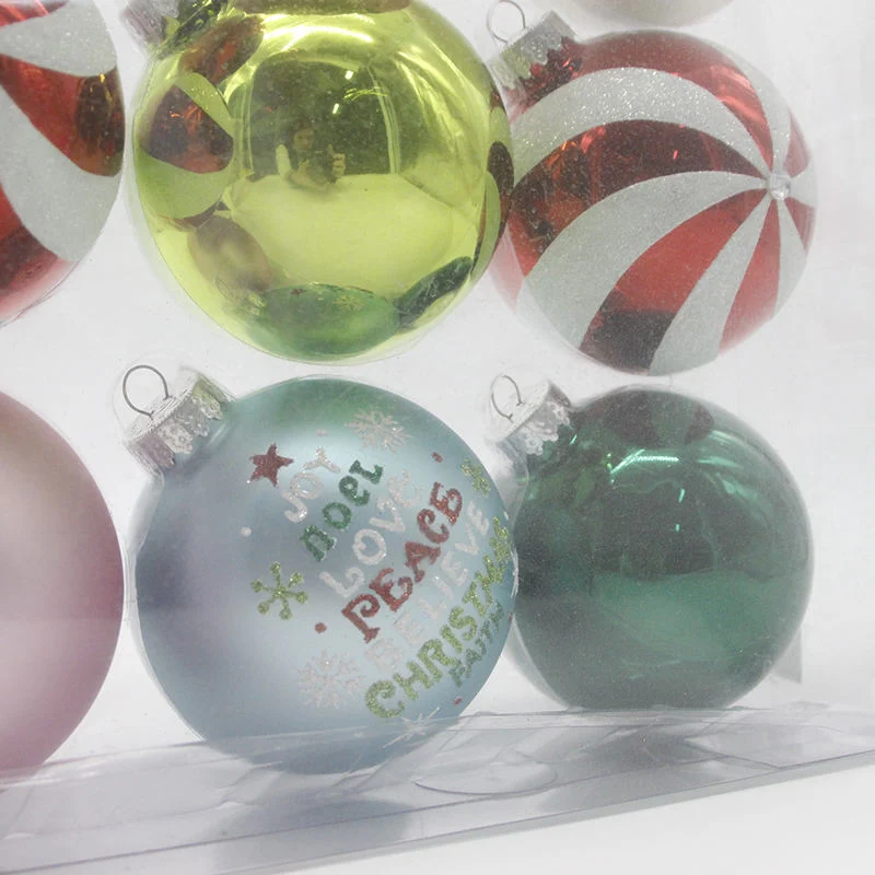 12PCS 8cm Ornament Bauble Sets White Pink Blue Green Red Candy Painted Christmas Glass Hanging Ball for Home Decor