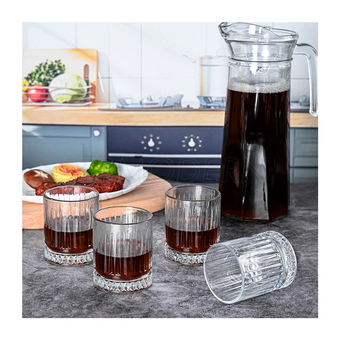 Wholesale/Supplier Vintage Ice Coffee Mugs Afternoon Tea Cups Latte Cup Whiskey Glass with Vertical Strip