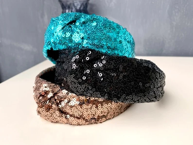 Shiny Sequins Headband, Knotted Headband, Women Prom Party Hair Hoop, Vintage Hair Accessory, Unique Headband, Boho Headband, Gift