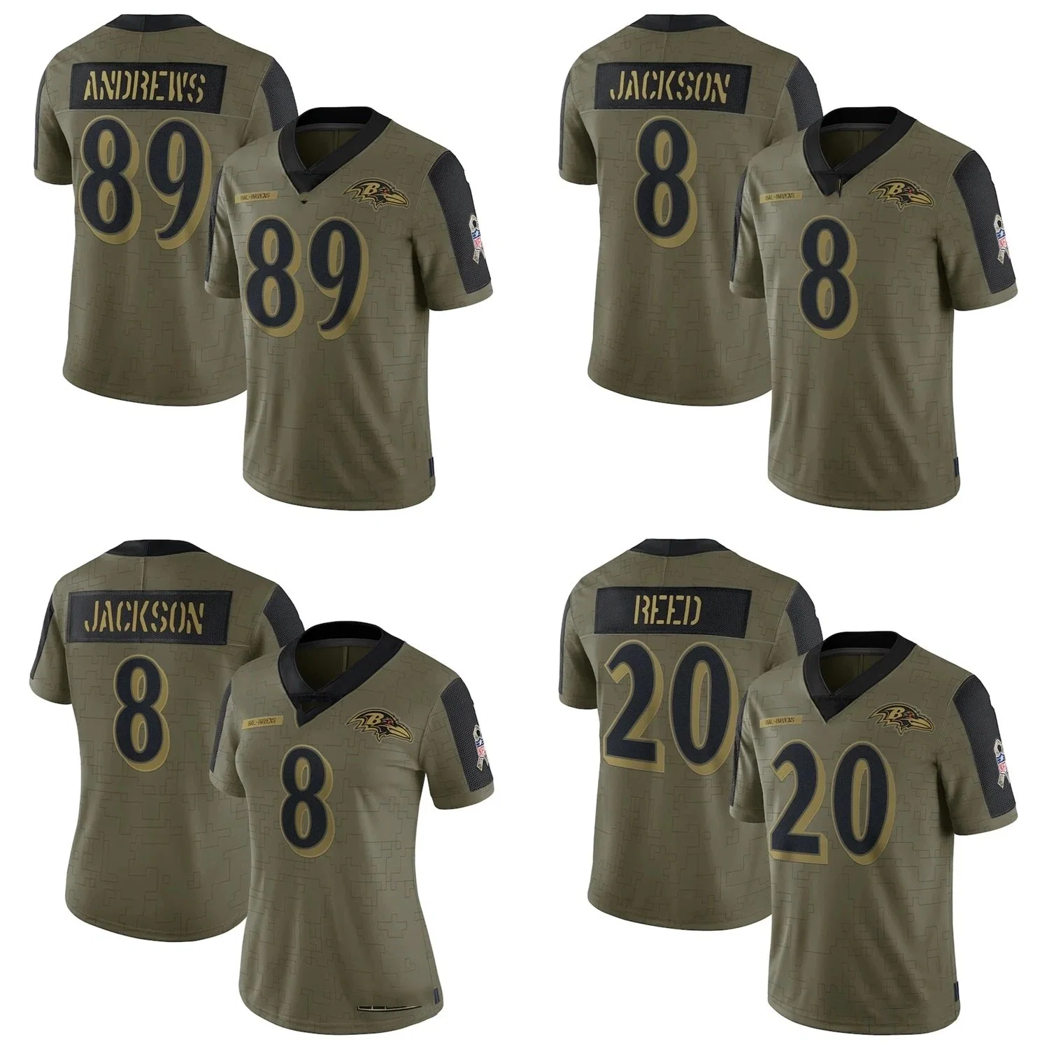 ED Reed Mark Andrews Lamar Jackson 2021 Salute to Service Player Jerseys