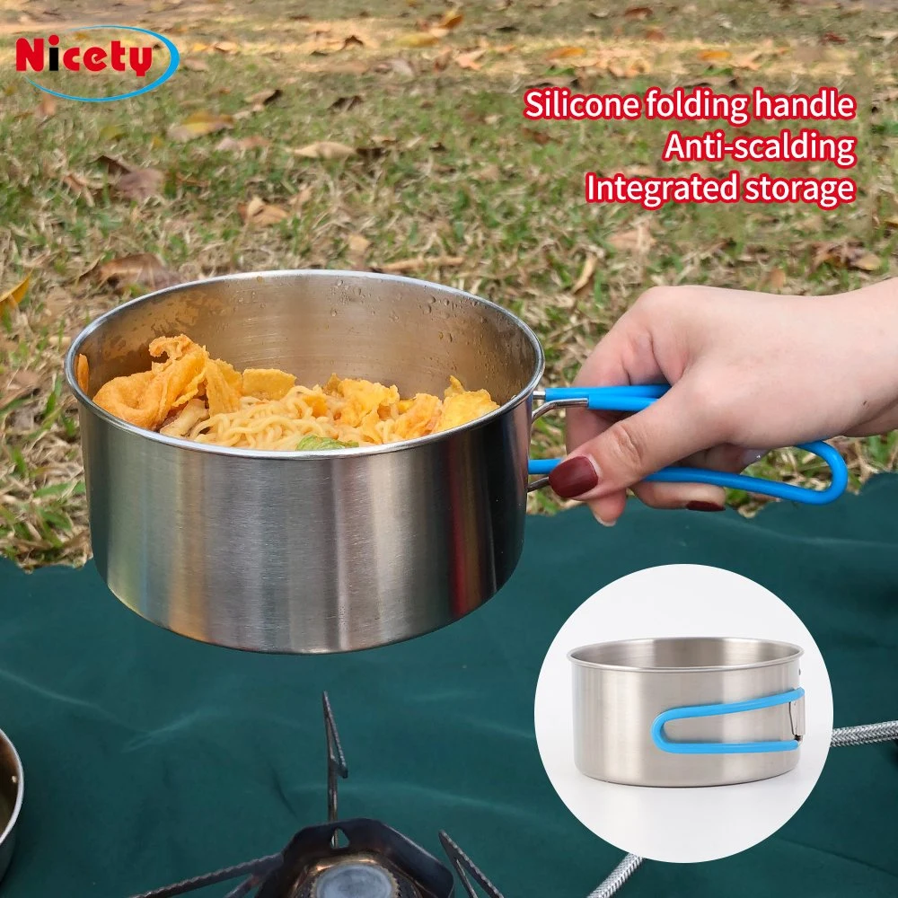 La cuvette de portable de randonnée Eight-Piece Pot Ustensiles de cuisine Pan Ware SUS304 Kit de Mess Camping en plein air Ustensiles de cuisine en acier inoxydable Ensemble