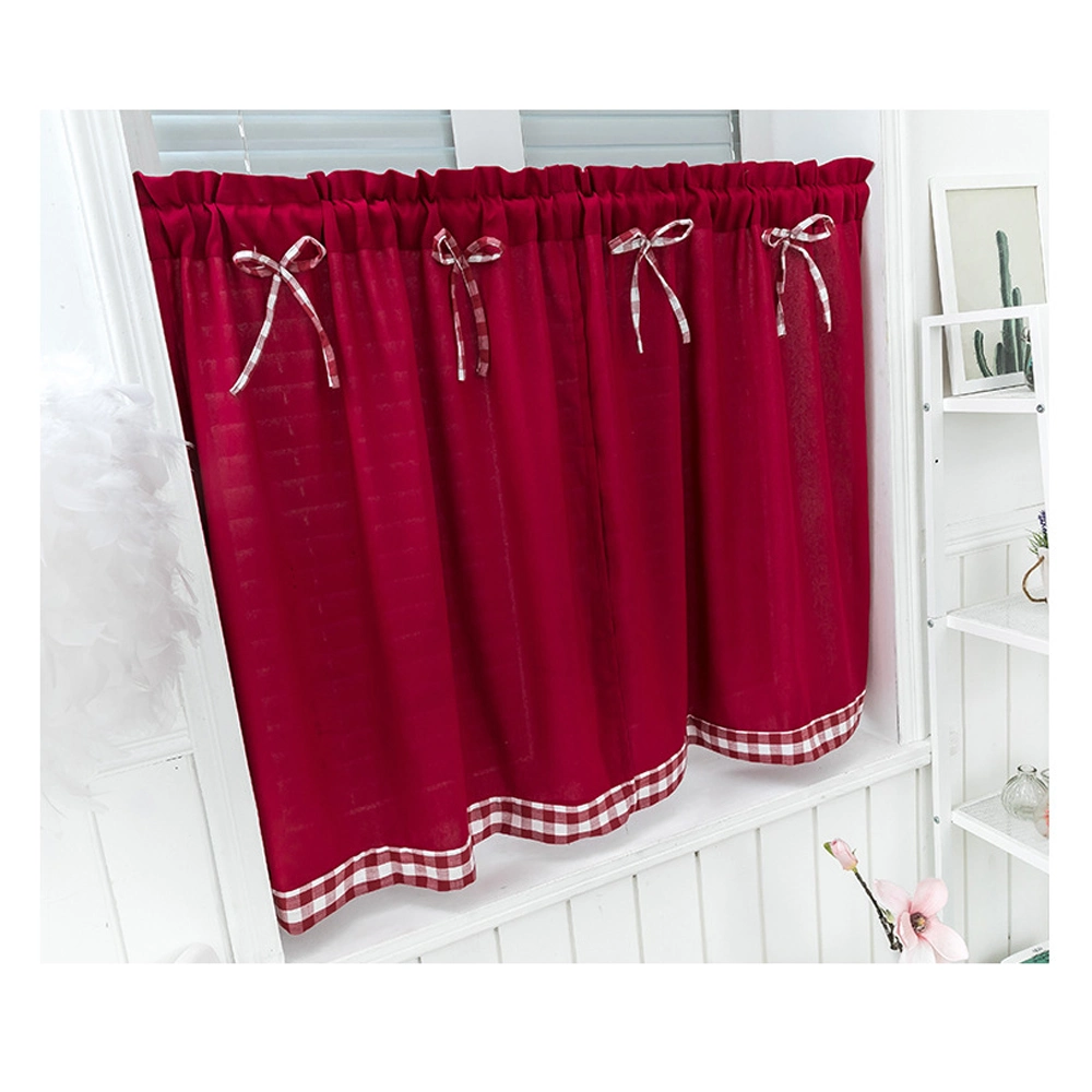 Solid Readymade Bow Lace Kitchen Door Curtain Fabric for Home Decoration