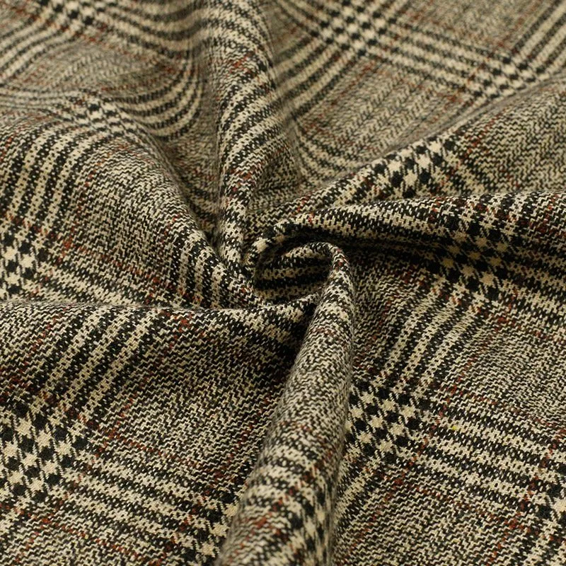 Plaid Brown Color Tweed Knit Cashmere 100 Wool Fabric for Skirt