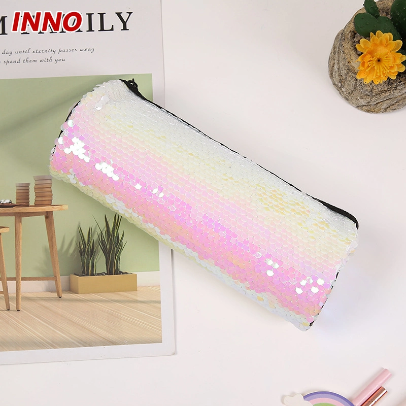 Usine de la vente directe de la marque d'Inno R053 n° nouveau sac de rangement Sequined papeterie à fermeture éclair au laser cas crayon en stock écologique