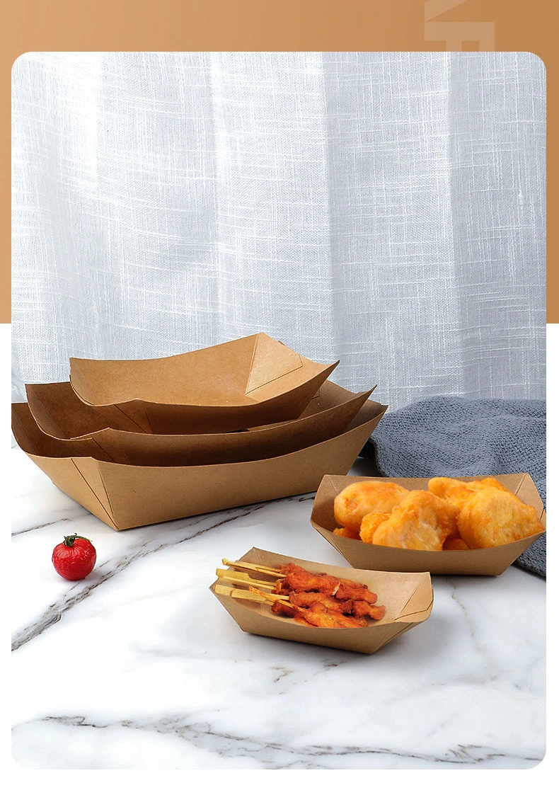 Custom Print Biodegradable Eco Friendly Food Grade Boat Serving Hot Dog Snack French Fries Chips Takeaway Kraft Paper Box