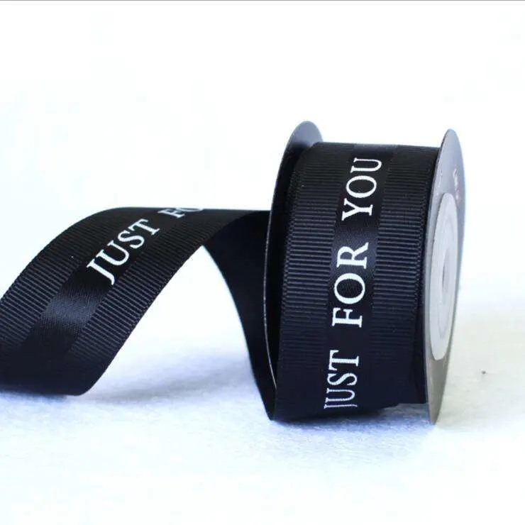 Custom Printed Wholesale/Supplier Logo Wedding Decoration 1 Inch 2inch Gold Logo Black Satin Ribbon Wholesale/Supplier