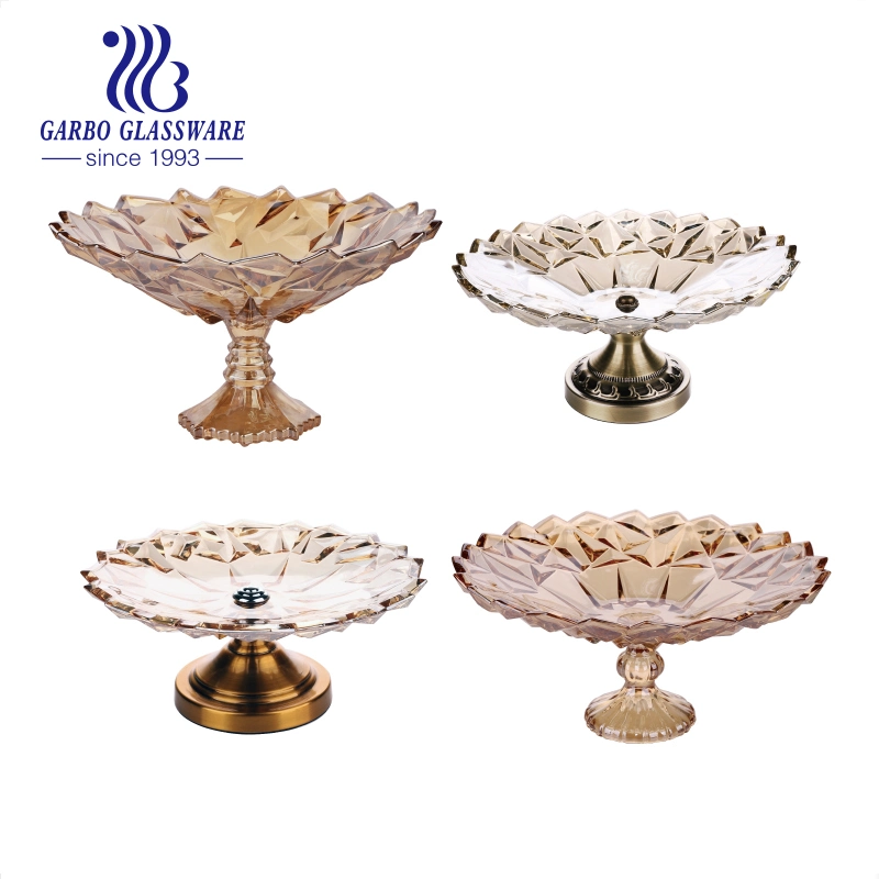 Arabic Style Ion Electroplated Color Golden Glassware Glass Fruits Snacks Serving Plate