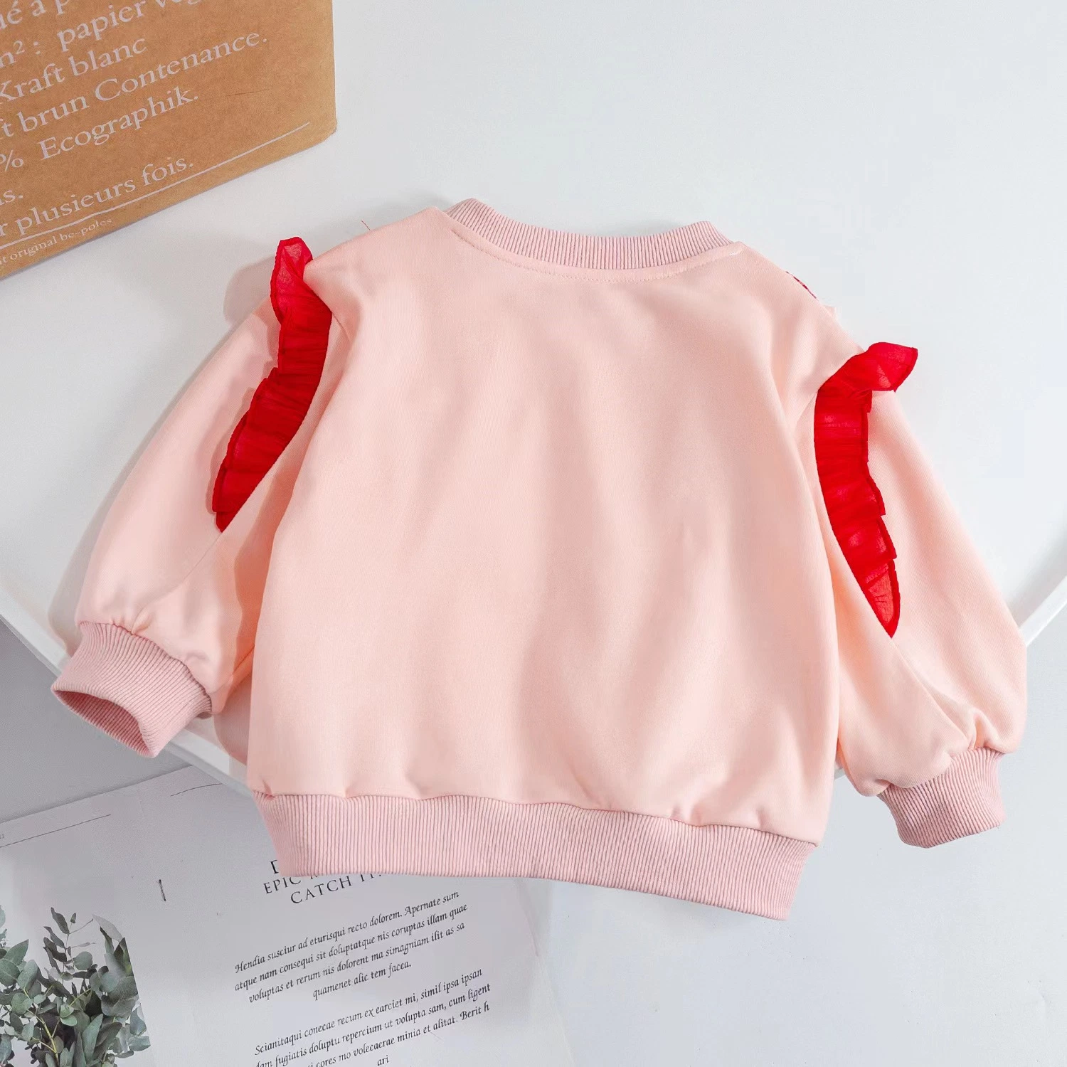 Chandail pour bébés filles vêtements en coton à col rond et manches longues pour enfants