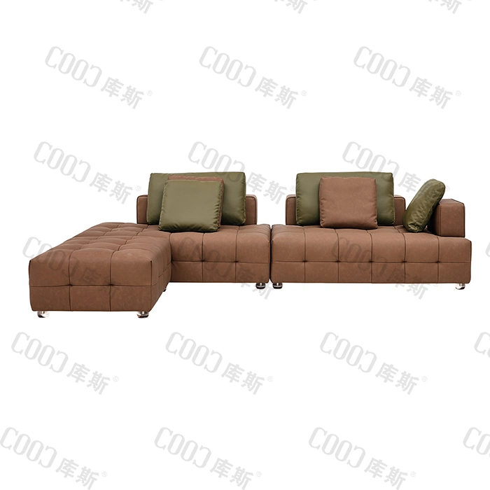 Chinese Wholesale/Supplier Modern Italian Villa Home Living Room Luxury L Shape Sectional Couch Tufted Genuine Leather Furniture Divan Sofa Set with Coffee Table