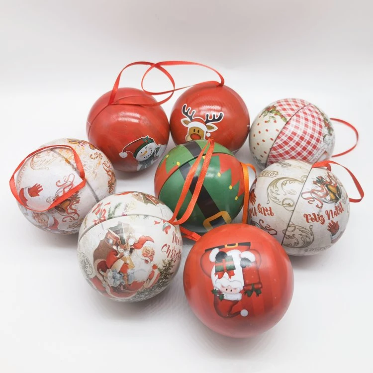 Home decoração de Natal Gift Candy Sweet Packaging Ball Shape Metal Caixa de estanho