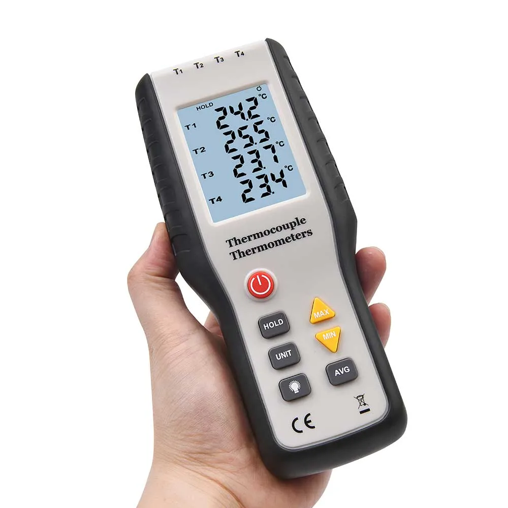 4-Channel Handheld Thermocouple Data Logger Thermometer LCD Display