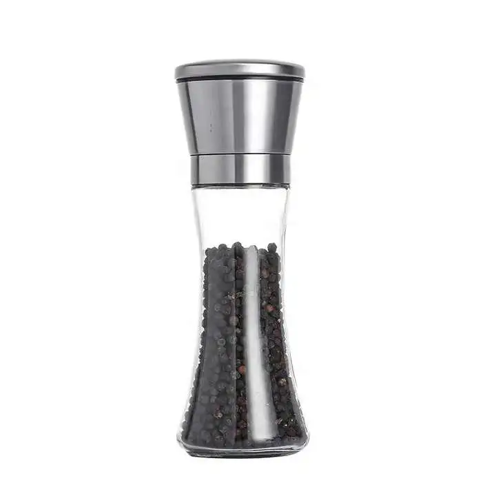 Kitchen Gadget Pepper Grinder Adjustable Coarseness Glass Manual Abrader Premium Stainless Steel Mill