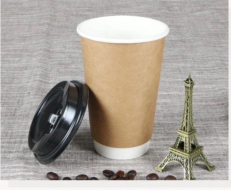 Eco-Friendly Double Wall Paper Coffee Cup with Kraft Paper Outer Layer