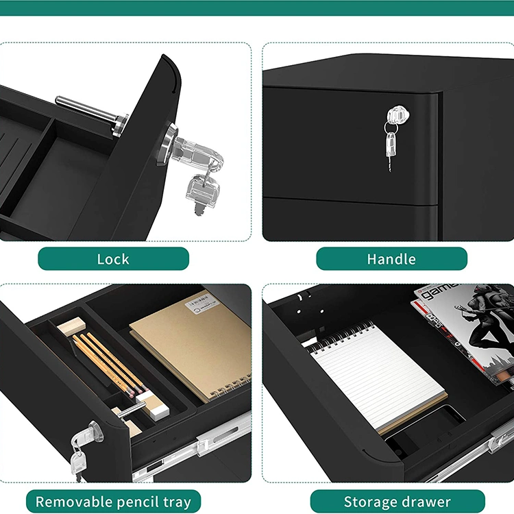 Jh-Mech Office Storage Black Metal Drawer Filing Cabinet