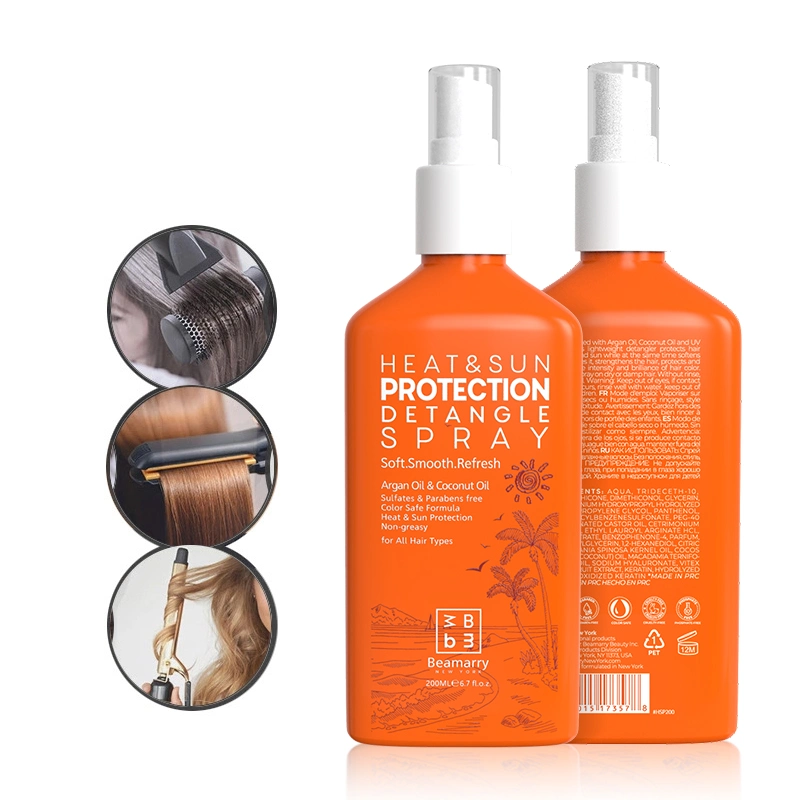 Private Label Silkening Mist calor Protectant hidratante en Spray de pelo y brillo sedoso contra el daño por calor para el cabello