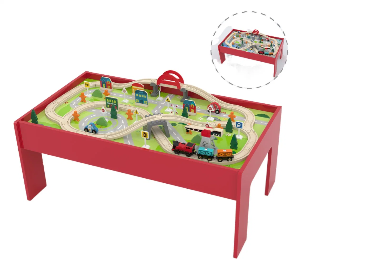 Wooden Train Track Play Table Customized Educational Railway Table Set for Kids