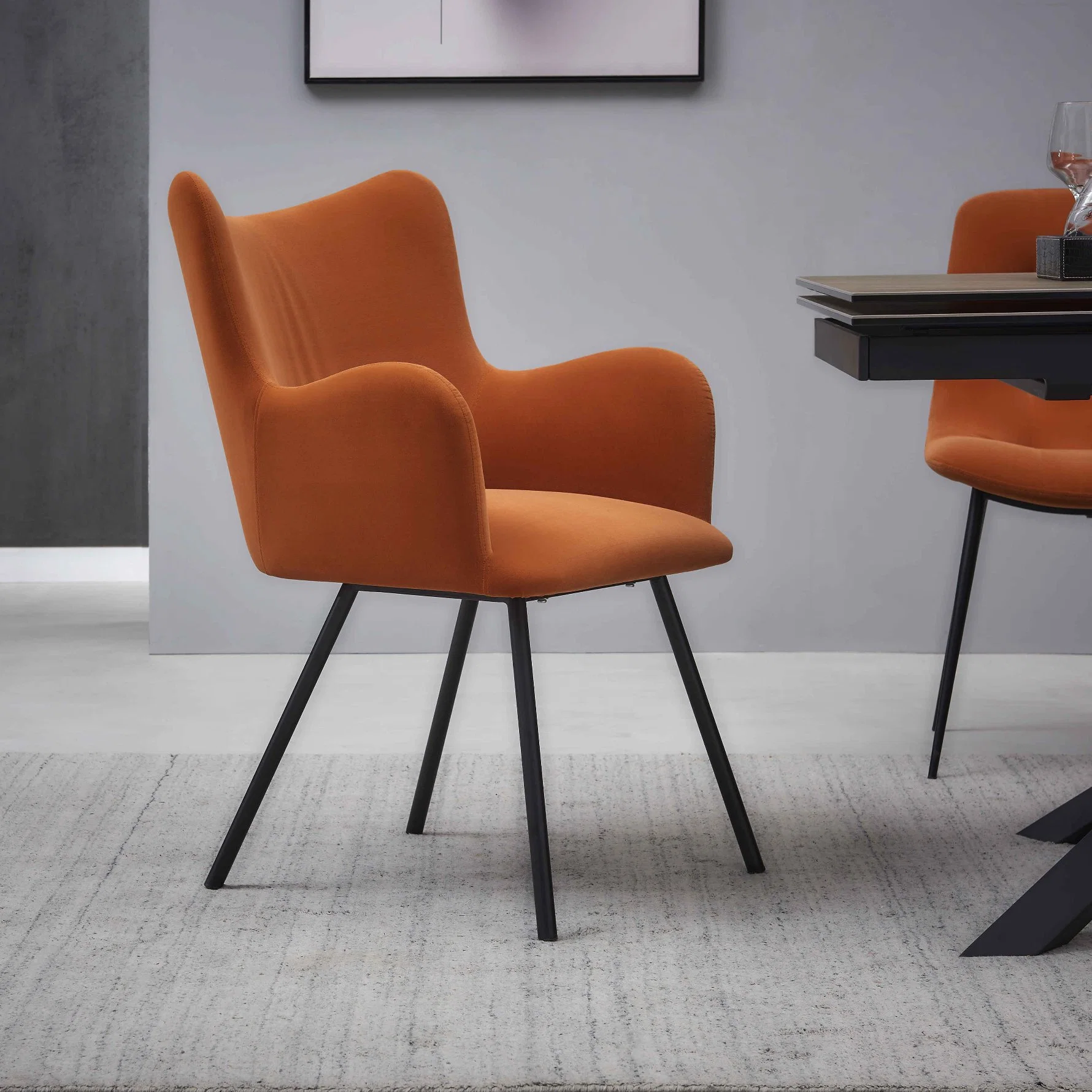 Factory Orange Dining Chair Powder Coating Metal Leisure Furniture