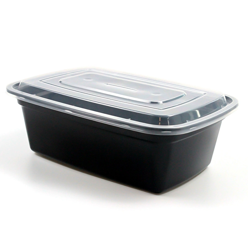 Takeaway Box Disposable Plastic Tableware 1500ml PP Plastic Black Food Container with Lid Clear Custom