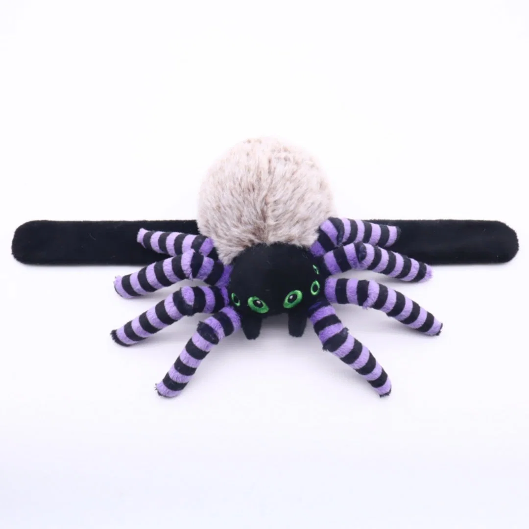 Bracelet de poignet en peluche pour enfants personnalisé Slap Bands 10,5 (L) X 29 cm (l) Araignée violette en peluche douce avec broderie d'yeux composés Bracelet d'animal d'Halloween Snapbands