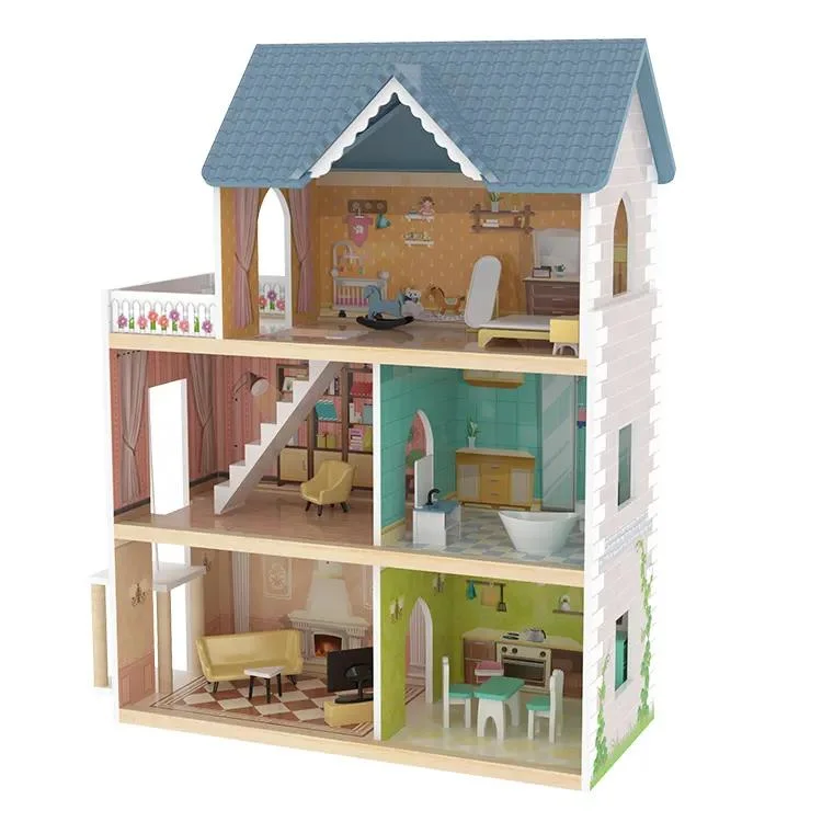 Wood Dollhouse Kid Toys Set Modern Toys with Furnitures