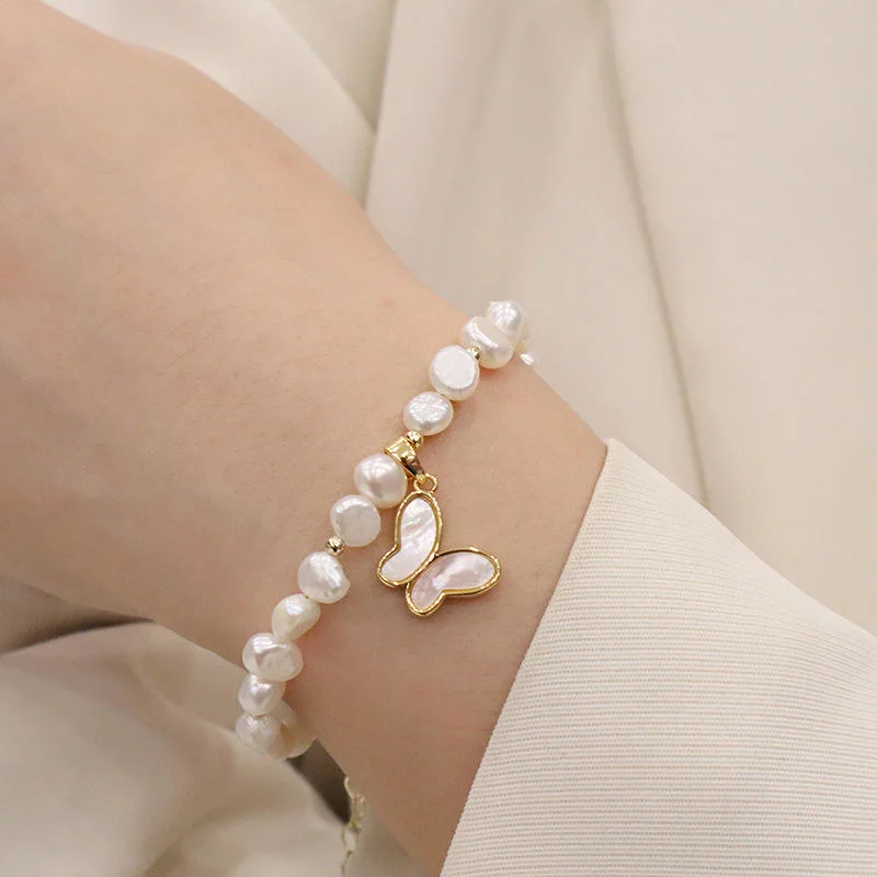 Korea Hot Selling Fashion Jewelry Simple White Natural Freshwater Pearl Bracelet