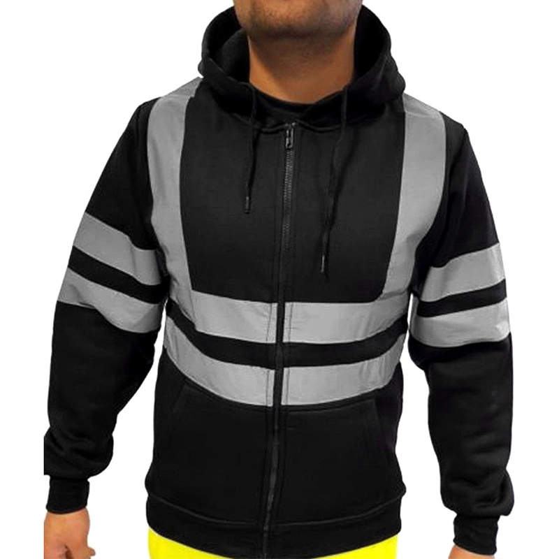 Les hommes Stripe Patchwork Hooded Jacket Ski Hoodies réfléchissant bloc de couleur de la visibilité Vêtements de travail enduire des vêtements de travail