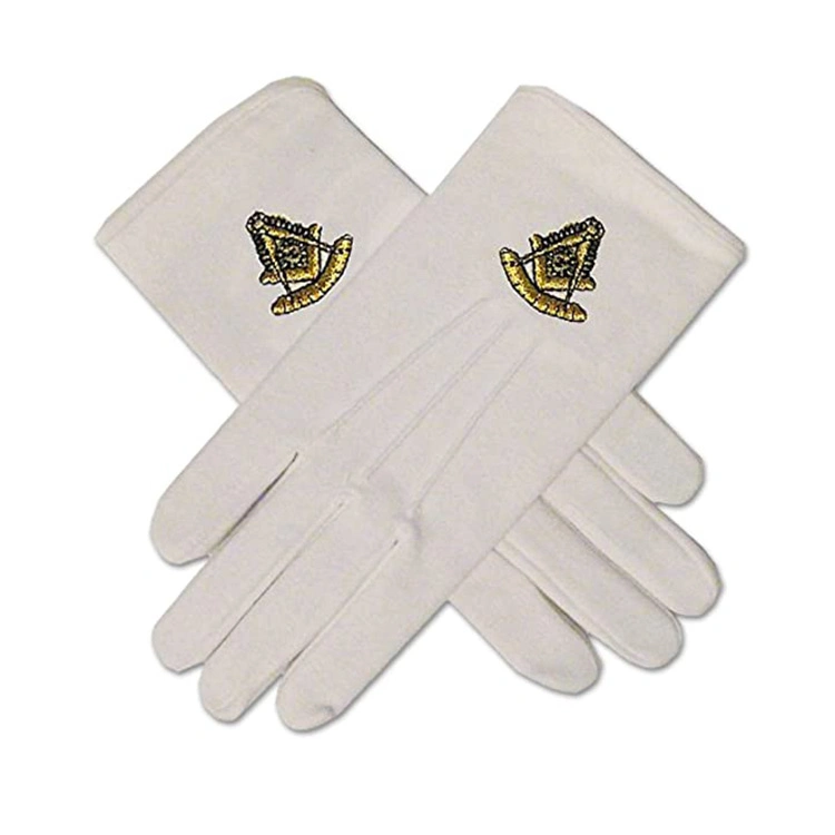 Masonic Freemasons Three Ribs Thick Cotton Stretch Embroidered White Gloves