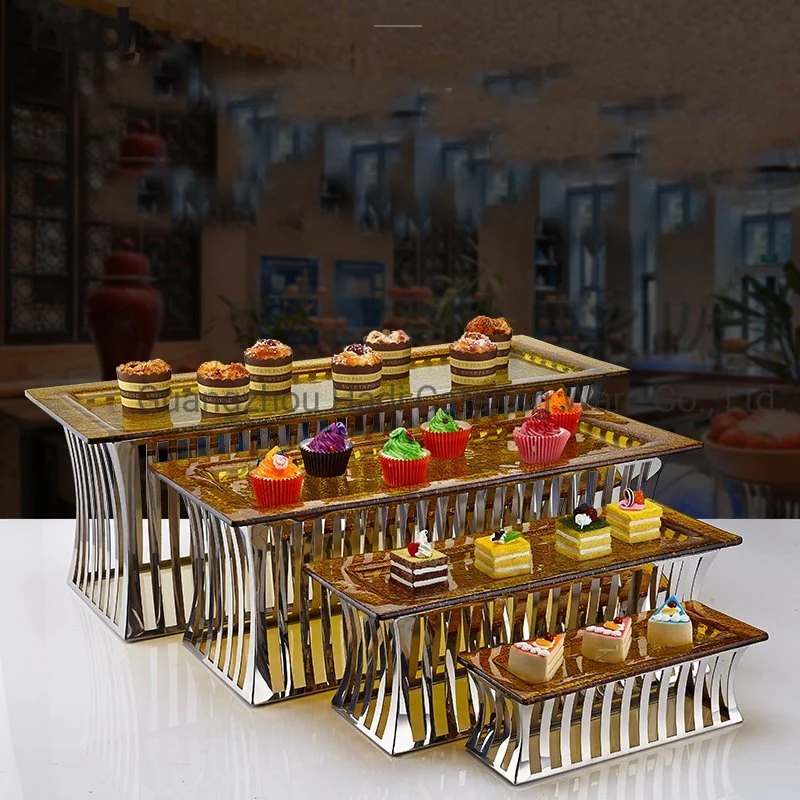 Hadi Wedding Banquet Decoration Ss 4 Tier Party Catering Serving Glass Platters Cupcake Risers and Stands Candy Dessert Display Rack Buffet Food Display Stand