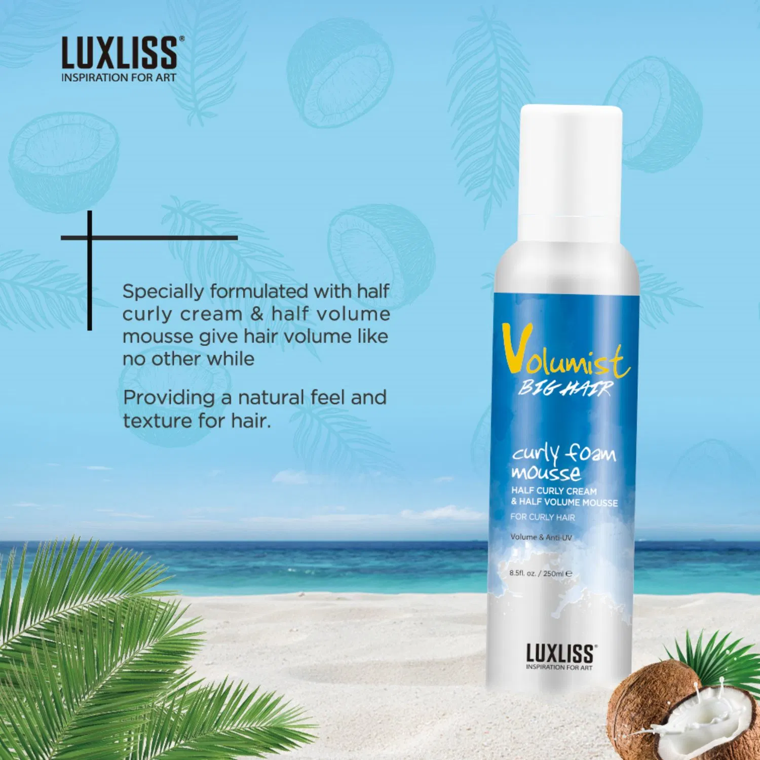 Luxliss 250ml Coconut Oil Foam Mousse for Curly Hair