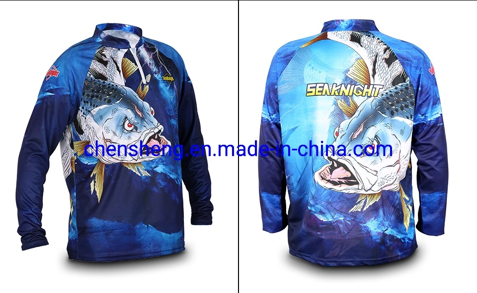 Fishing Clothes Custom UV Protection Heat Transfer Long Sleeve Fish T Shirt for Sea Boat Sailing Beach