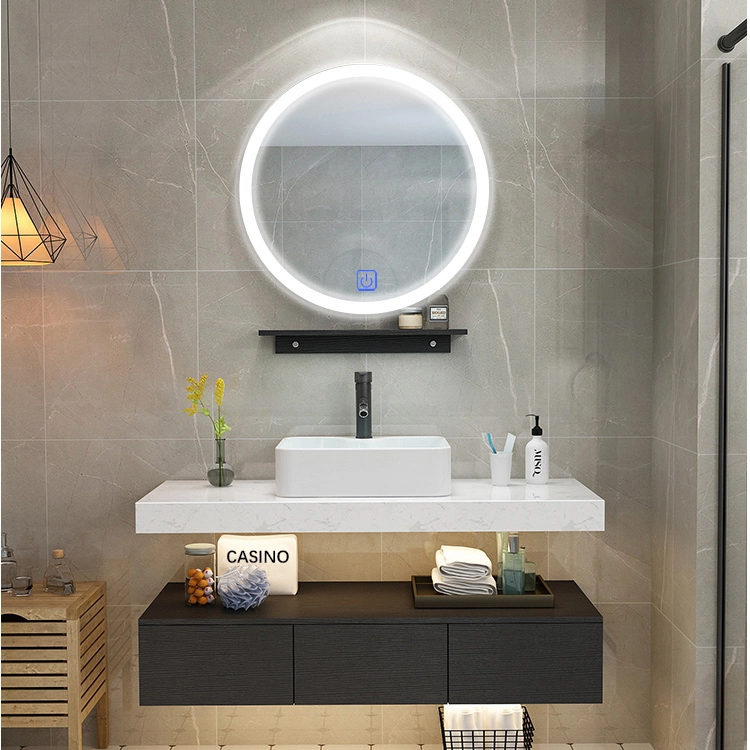 Marble Bathroom Vanity Wash Basin Cabinets Bathroom Wall Vanity with Smart LED Mirror