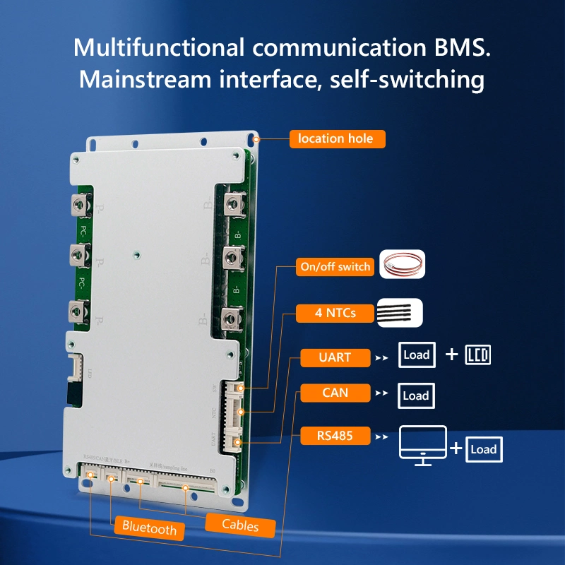 Sistema de gestión inteligente de la batería TDT BMS 3,2V LiFePO4 20s 60V 110a BMS para batería de ion litio con comunicación completa Bt RS485 CAN UART Buzzer 4 NTC