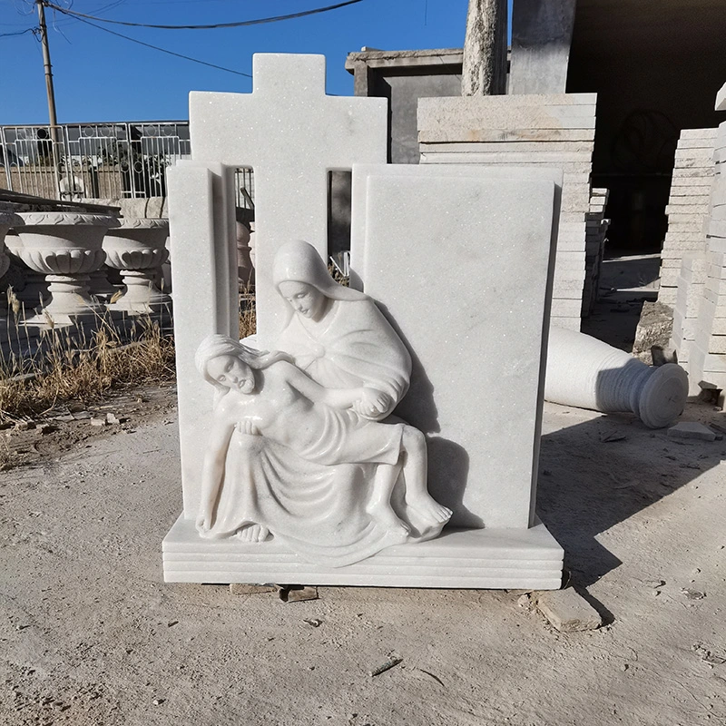 Marble Funeral Grave Weeping Virgin Mary and Jesus Monuments Headstones