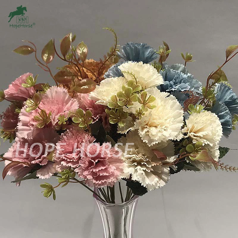 Colorful Silk Artificial Flower Five Heads Carnation Wholesale/Supplier Artificial Flower for Wedding and Home Decoration