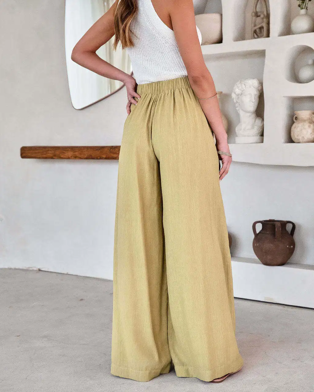 OEM ODM Service Women Breathable Solid Color Wide-Leg Pants Trousers for Summer