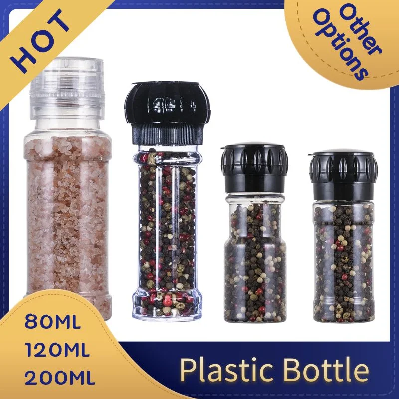 Kitchen 90ml 100ml Spice Packing Glass Container Plastic Cap Spice Mill Bottle Salt Pepper Grinder