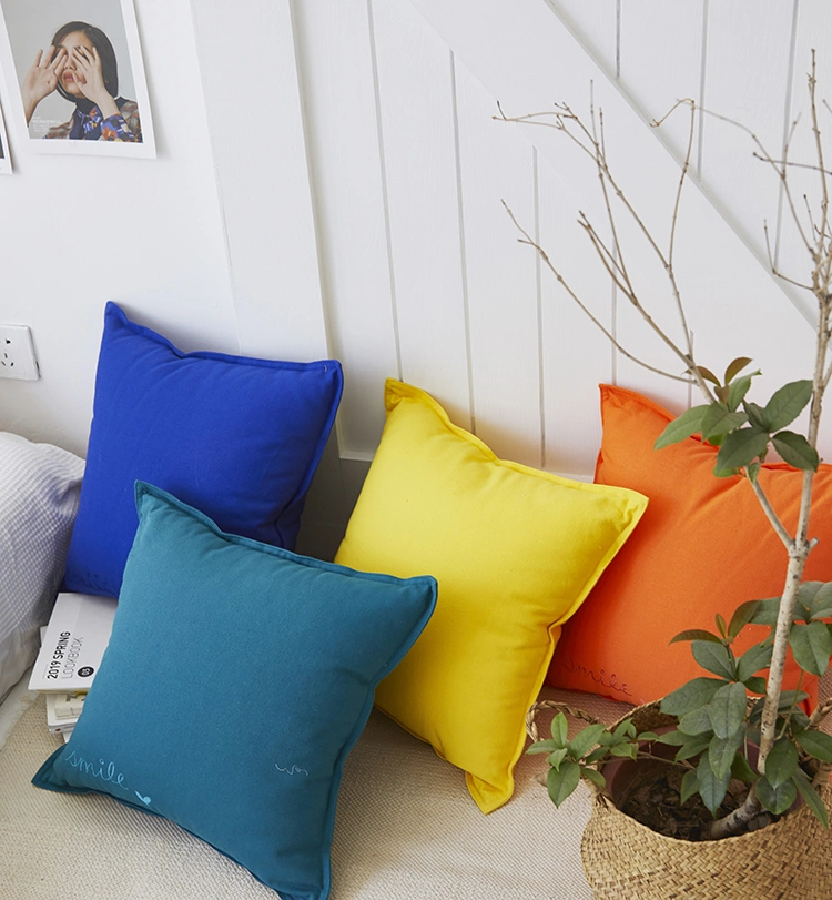 Colorful Canvas Cushion Cover Pink Blue Green Yellow Grey Solid Pillow Case Home Decorative Square Pillow Cover 45X45cm