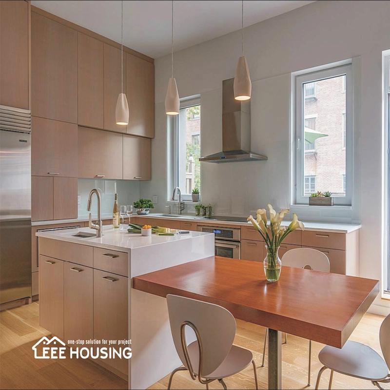 Wood Home Furniture Melamine Board Touched Open Blum Hinged and up-Lift Wall Cupboards Peninsula Kitchen Cabinet