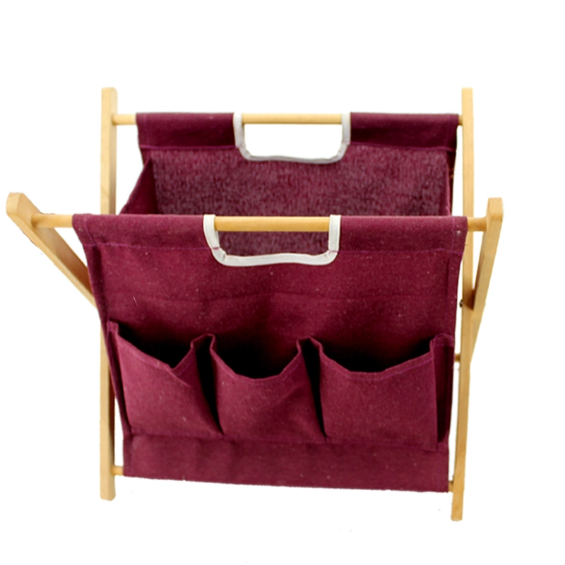 Panier de rangement en bois pliable en X, en tissu lavable