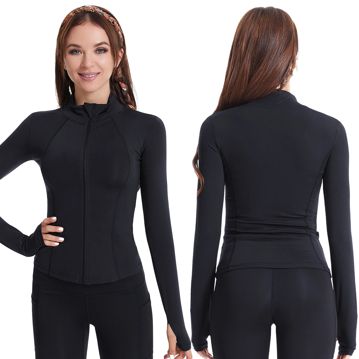 Sports Coat Women's Finger Zipper Long-Sleeved Fitness Top Outdoor Training Running Yoga Wear