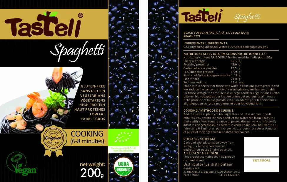 Großhandel/Lieferant chinesische Fabrik schwarze Bohnen Spaghetti USDA und EU Organic Gesundheit Lebensmittel