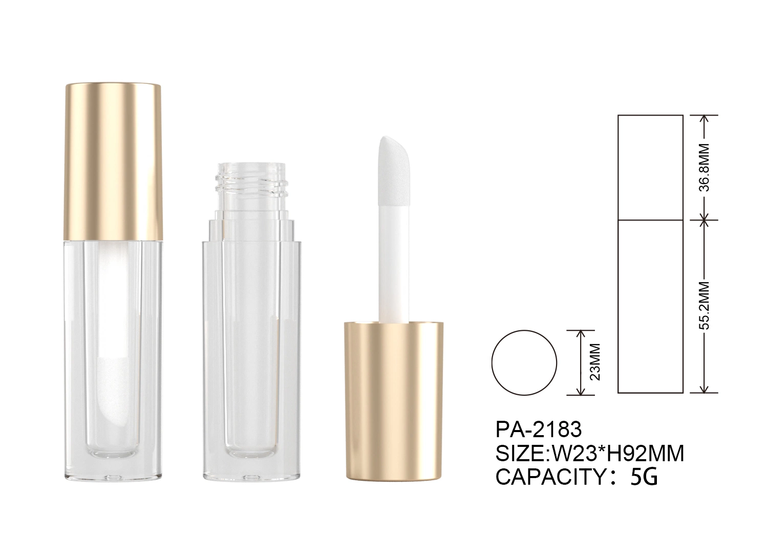 PA-2183 Luxury Transparent Makeup Beauty Bottle Golden Lid Cosmetics Plastic Packaging Concealer Tube Liquid Powder Blusher with Blush Lip Gloss Tube