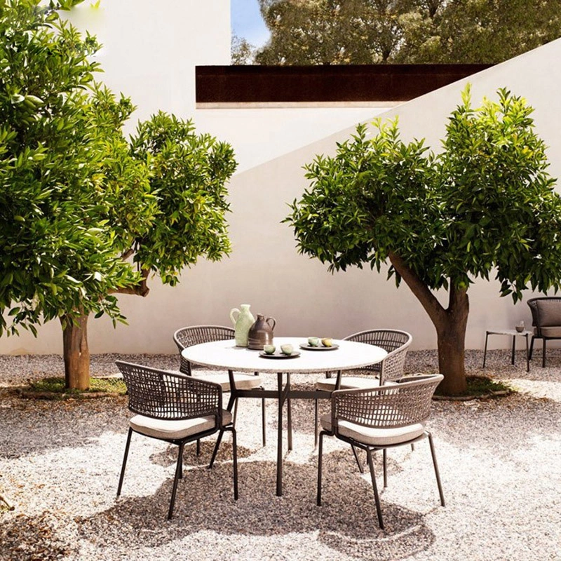 Restaurante de 6 plazas con silla de ratán y mesa de comedor al aire libre Set Wicker Mobiliario de jardín de lujo