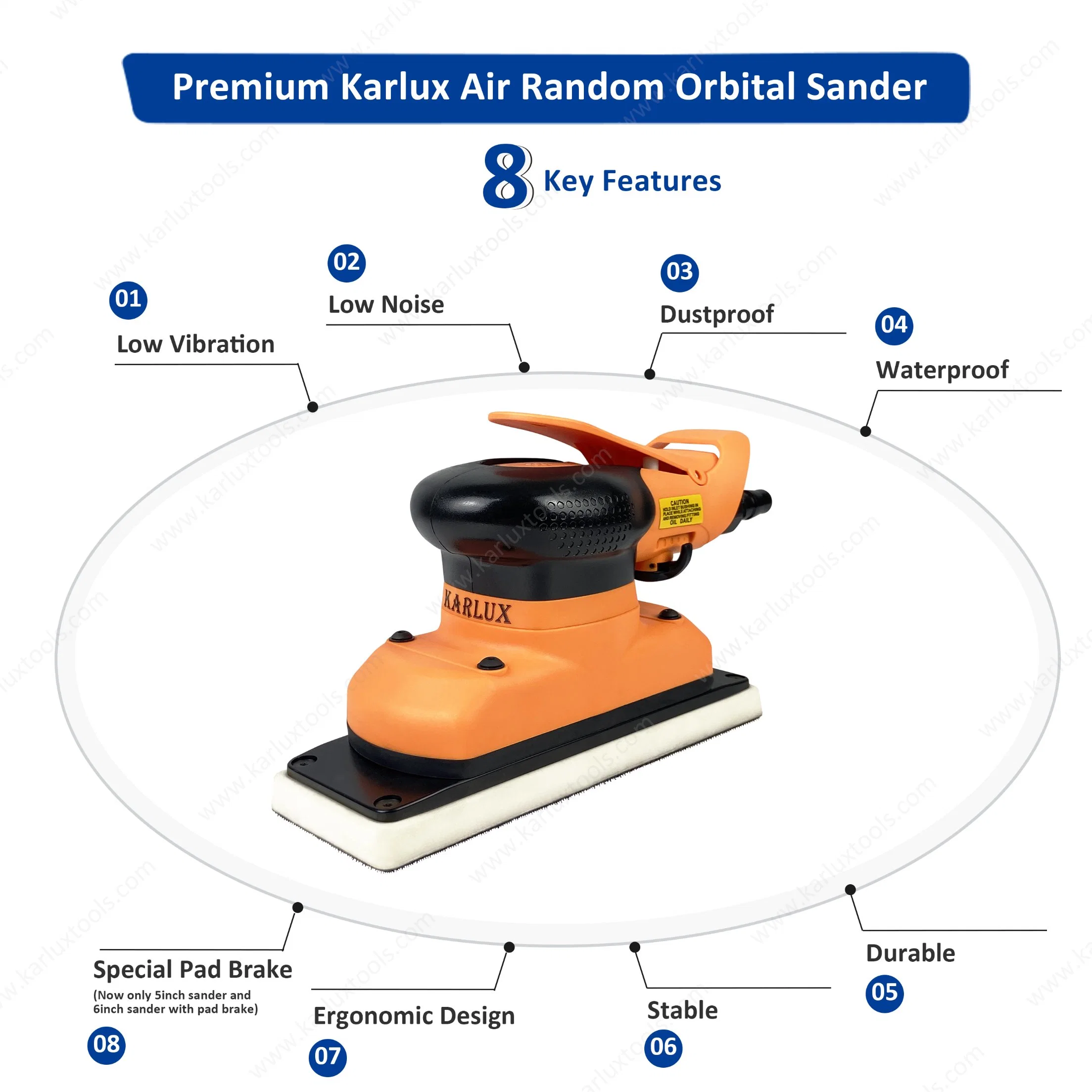 70X198mm Pneumatic Random Orbital Sander Orbit 5mm Non Vacuum Air Sander Power Orbital Sanding Tools